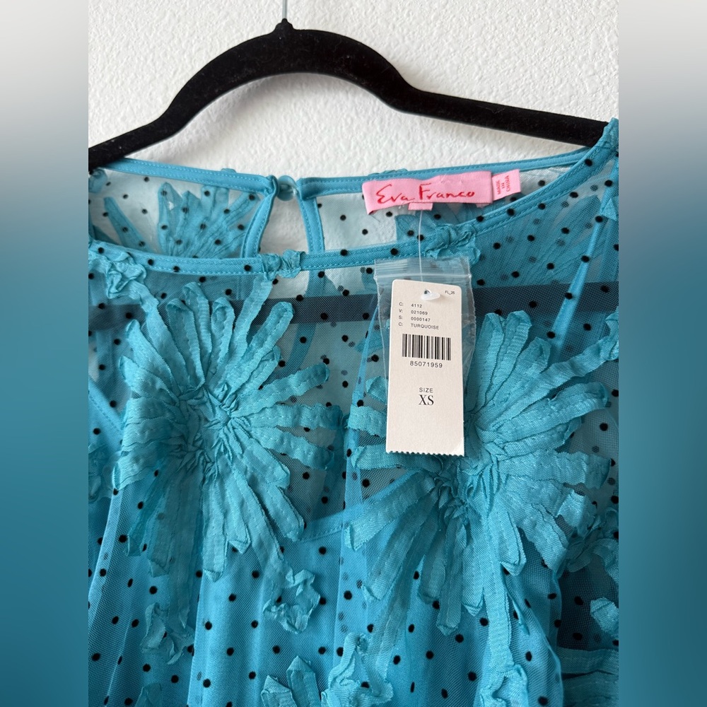 Antropologie NWT Eva Franco Turquoise Lace Floral Ruffle
Blouse Shirt - Picture 4 of 8